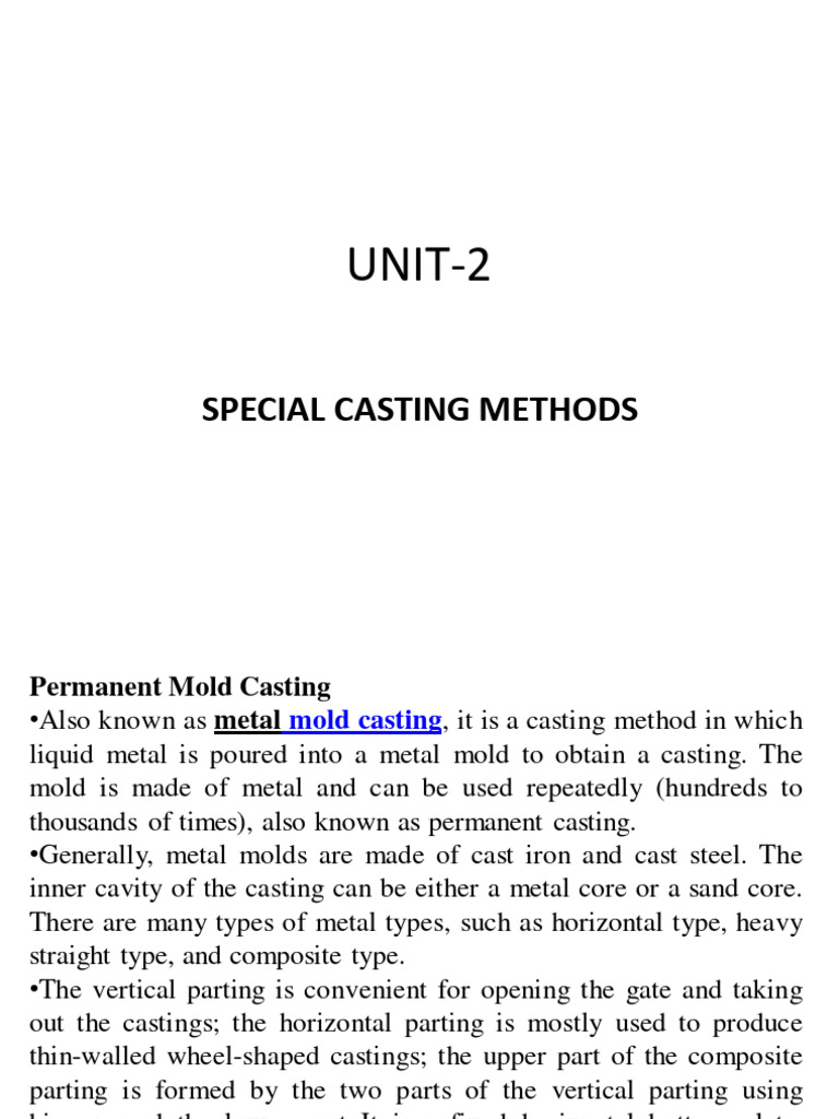 Special Casting Methods Overview | PDF | Casting | Building Materials