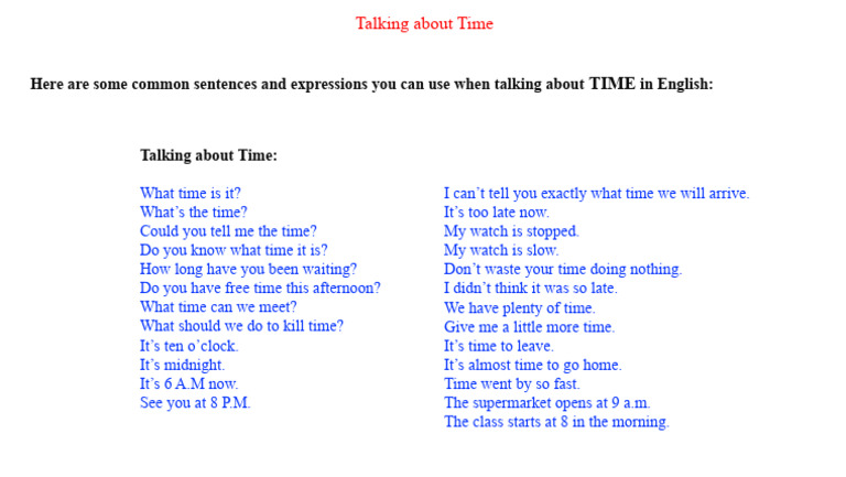 Common English Phrases for Time | PDF | Language Arts & Discipline