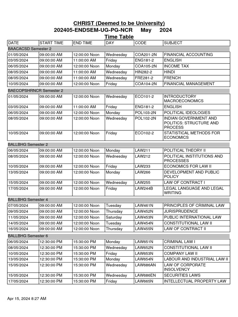 1713152280306even Regular End Semester Examination May 2024 | PDF ...