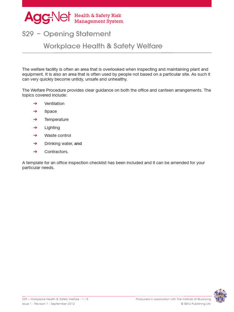 Workplace Health Safety Welfare 0 | PDF | Occupational Safety And ...