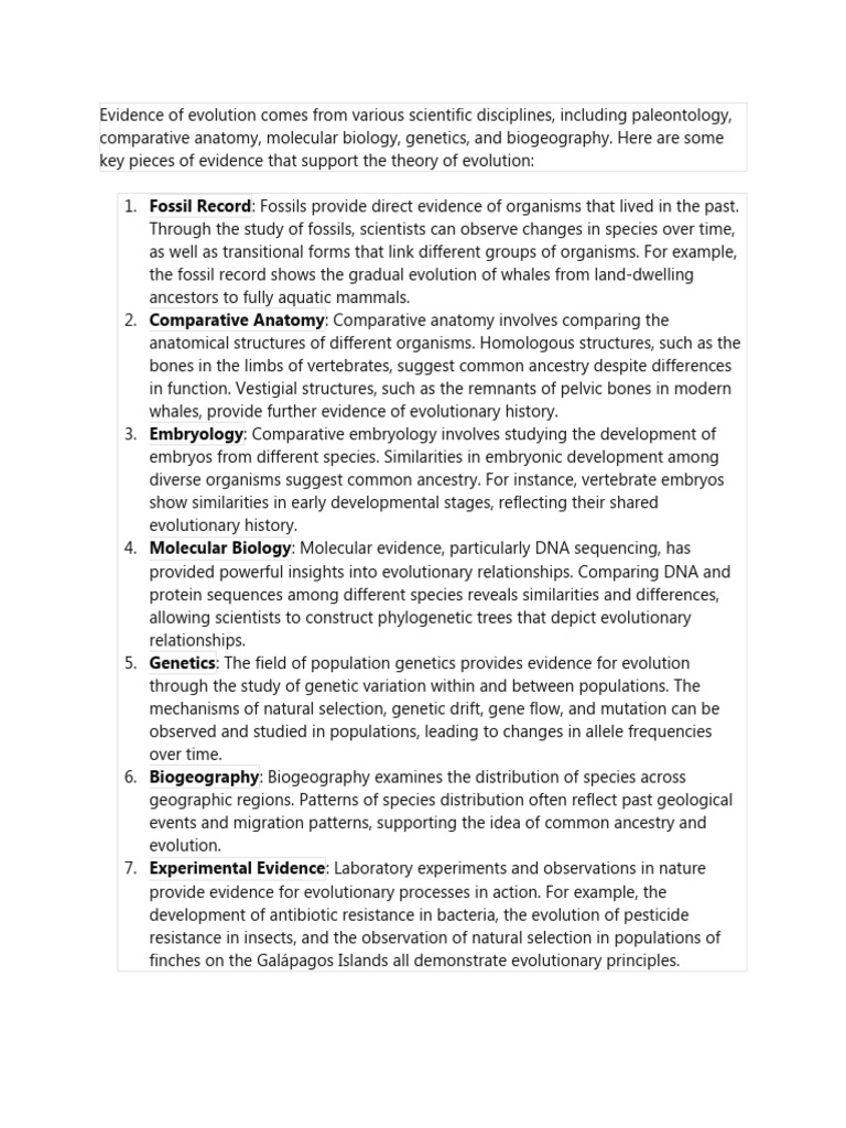 Evidence of Evolution Comes From Various Scientific Disciplines | PDF ...