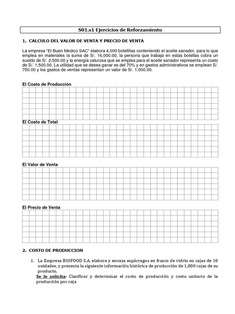 S01 - s1 Unidad 1 Ejercicios de Reforzamiento | PDF | Business | Economias