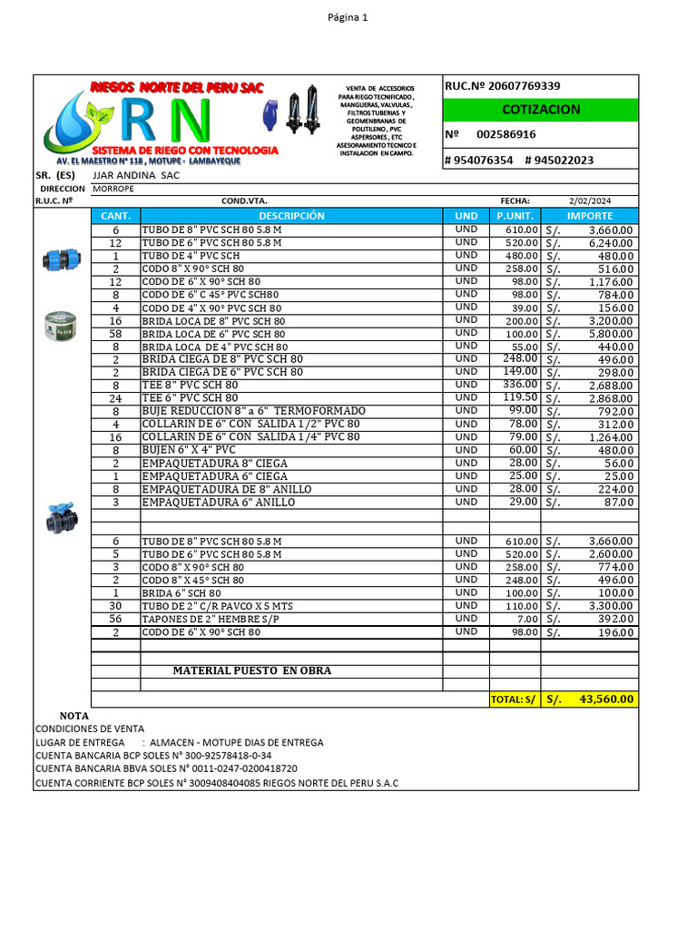 Cotizacion Jjar Andina Sac 01 | PDF | Unión | Ingeniería mecánica