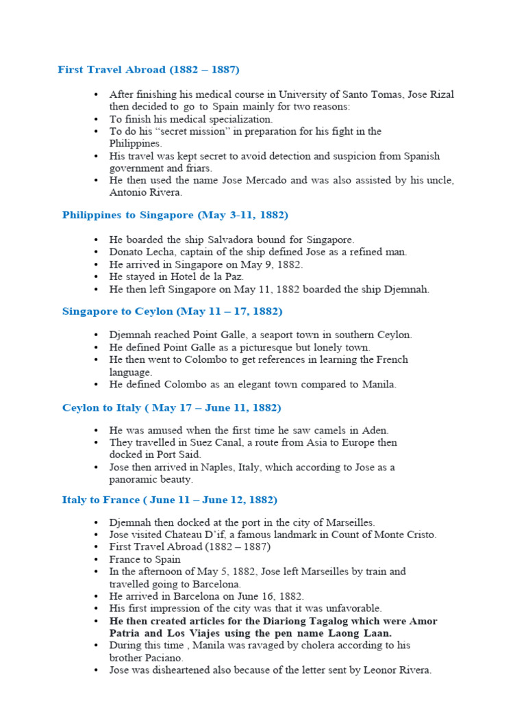 The Travels of DR Jose Rizal | Download Free PDF | Philippines