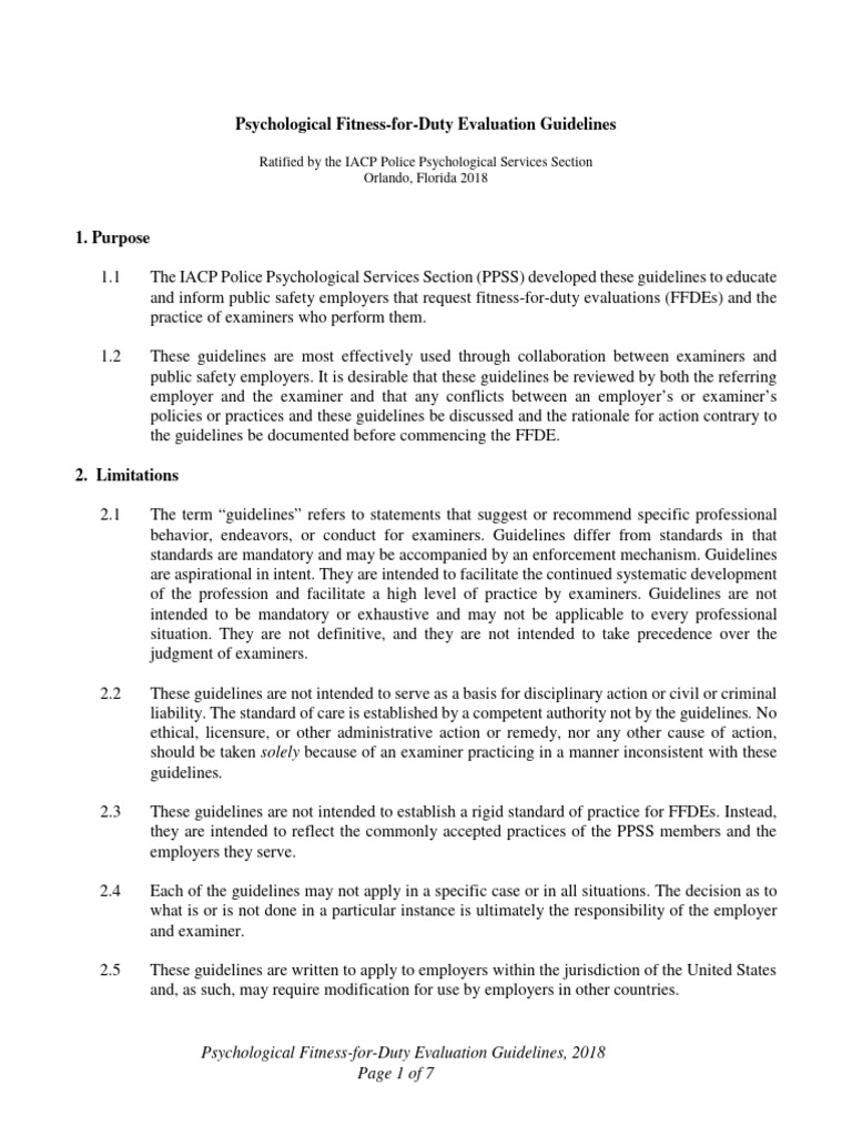 Fitness For Duty Evaluation Guidelines 2018 | Download Free PDF ...