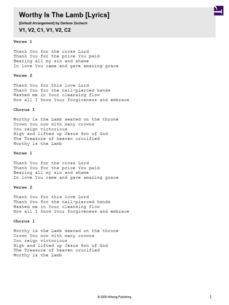 Worthy is the lamb lyrics pdf
