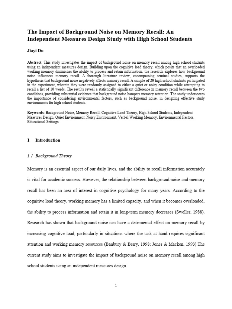 Background Noise Effects on Memory Recall | PDF | Memory | Recall (Memory)