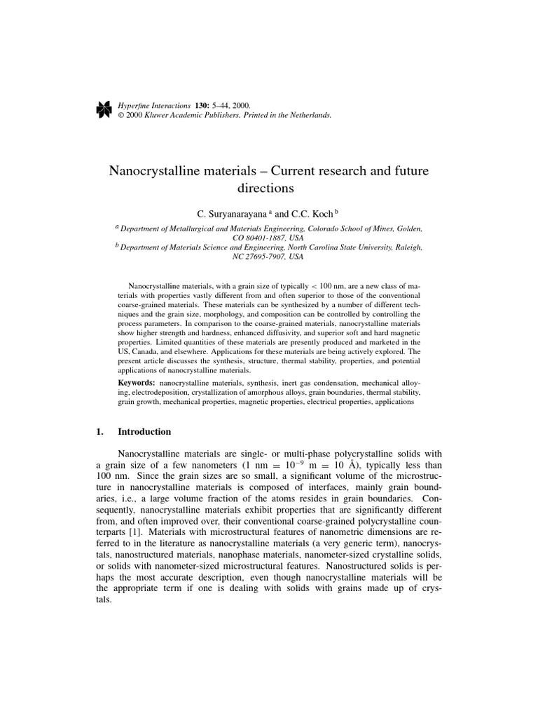 Nano Materials Review Paper | PDF | Crystallite | Sintering