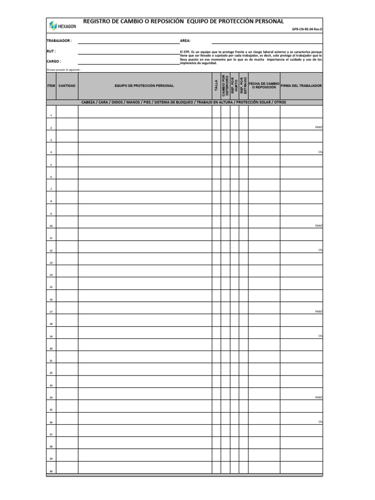 Registro de Reposición de EPP | PDF