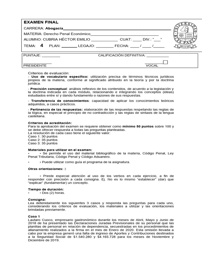 Abg 2003 D Dpe Examen Final Penal Economico Pascal Pdf Derecho
