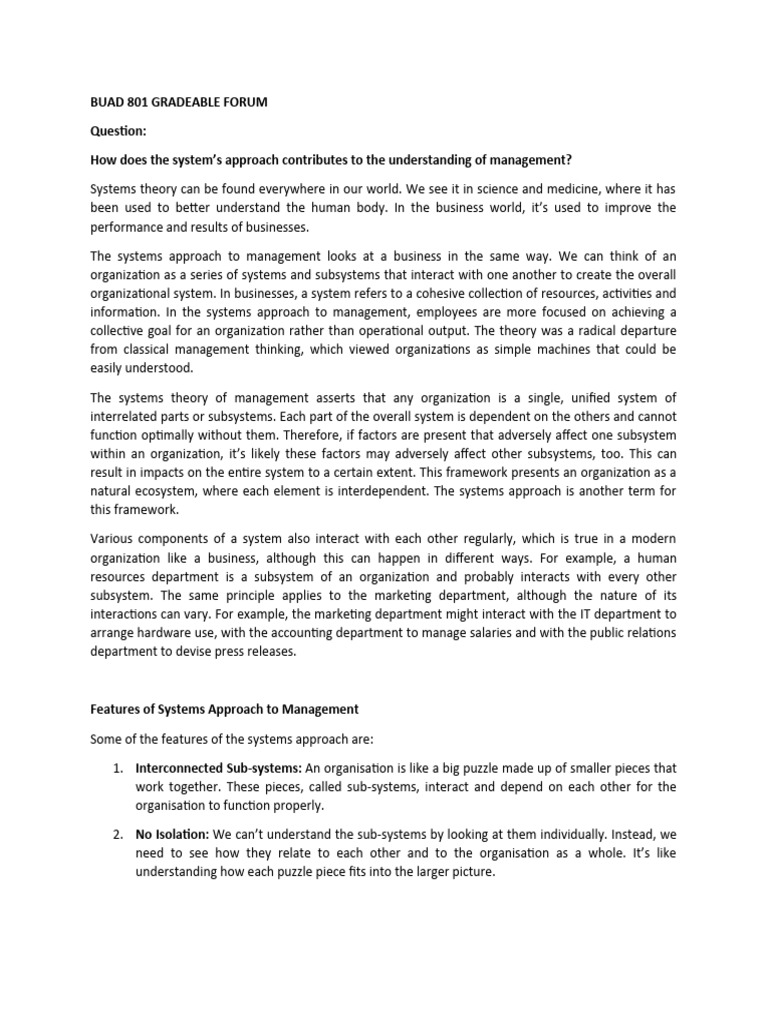 Buad 801 Gradeable Forum PDF System Systems Theory