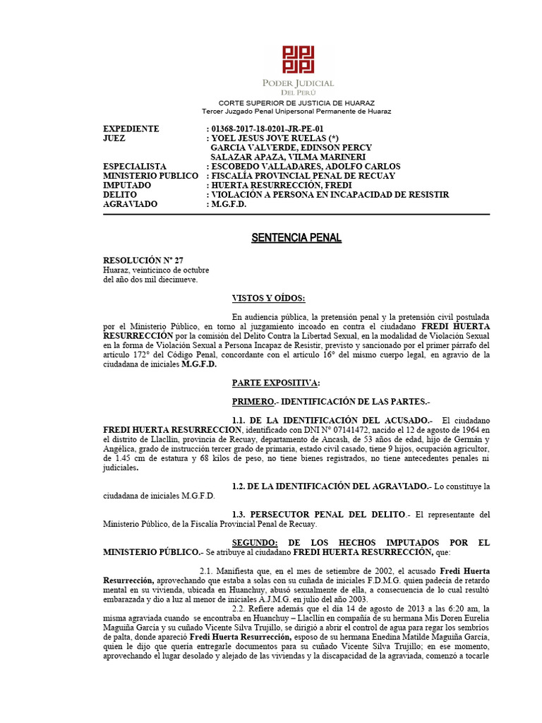 Sentencia por Violación a Persona Incapaz | PDF | Violación | Derecho penal