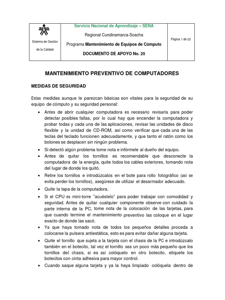 Mantenimiento Preventivo de Computadores | PDF | Archivo de computadora ...