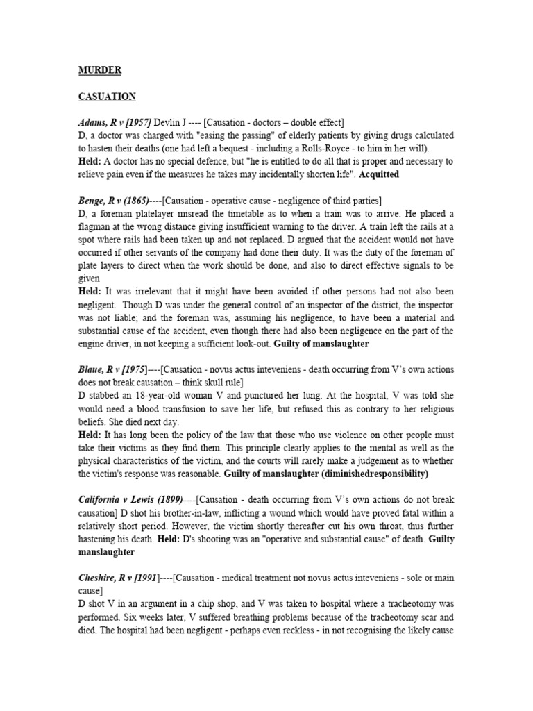 Causation in Murder and Manslaughter Cases | PDF | Causation (Law ...