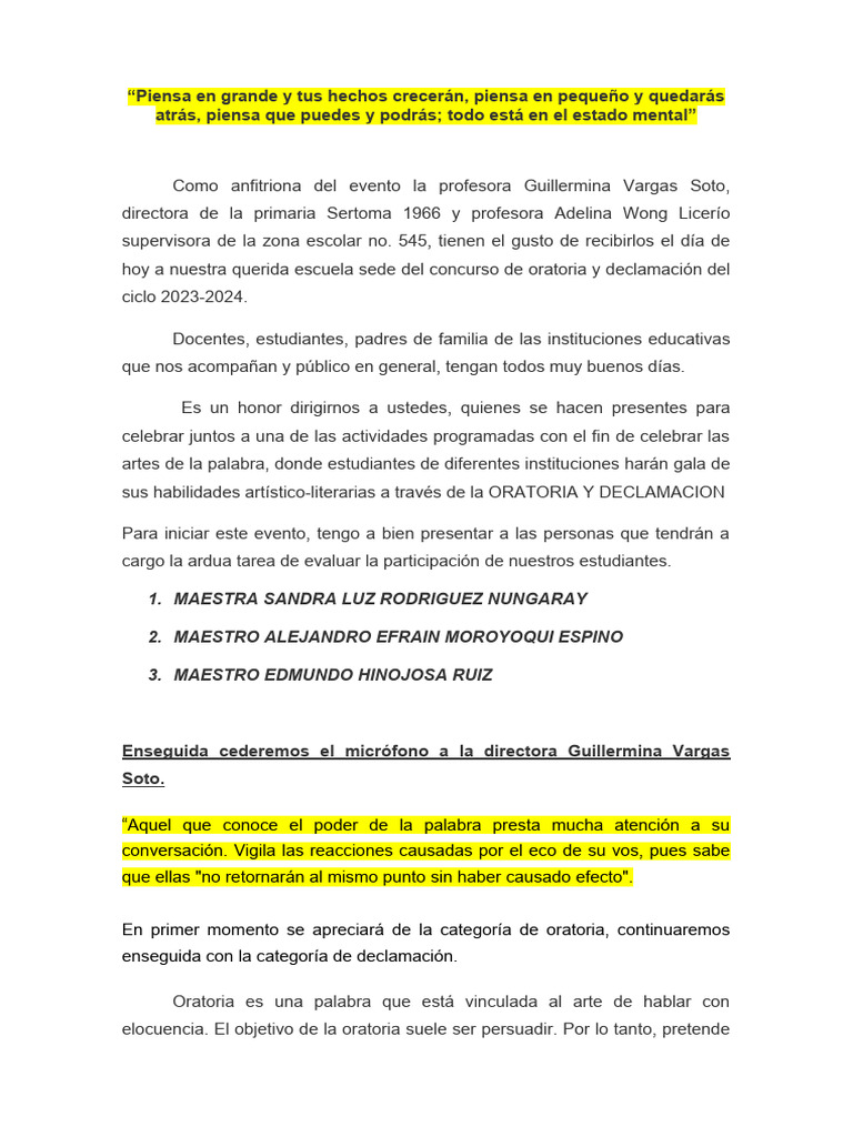 Programa Concurso de Oratoria 2023-2024 | PDF | Hablar en público ...