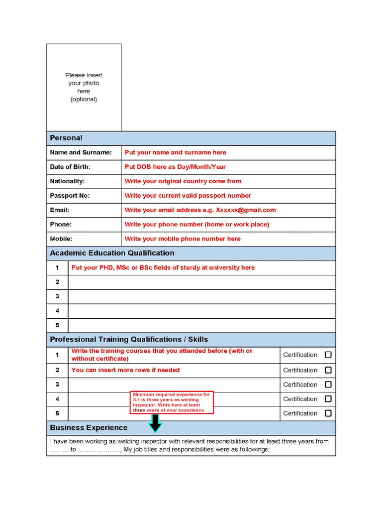 01 CV - Template (Filled Sample For CSWIP 3.1) | PDF