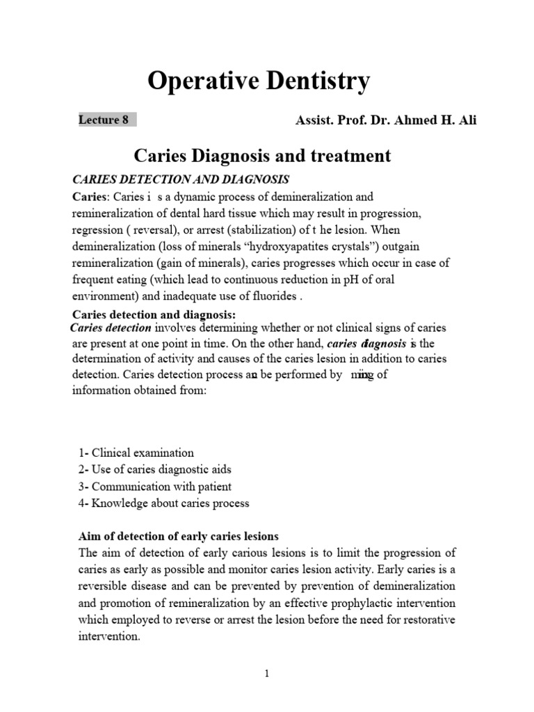 Caries Diagnosis and Detection Methods | PDF | Human Tooth | Tooth Enamel