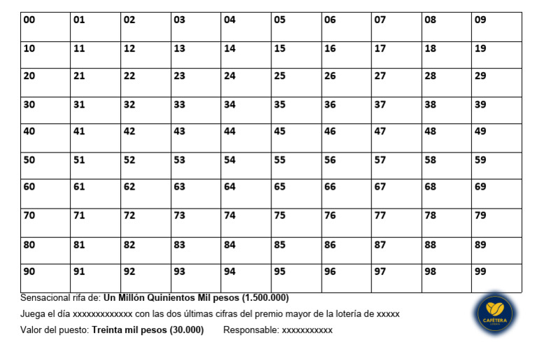 Tablero de Rifa del 00 al 99 | PDF