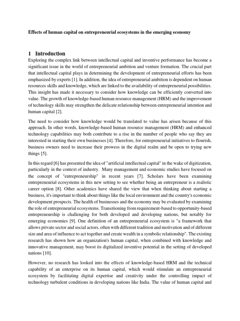 Human Capital in Emerging Entrepreneurial Ecosystems | PDF ...