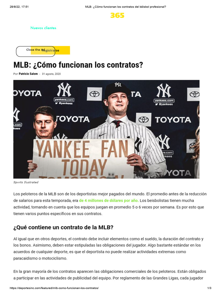 Funcionamiento de contratos en la MLB | PDF | Liga Mayor de Béisbol ...