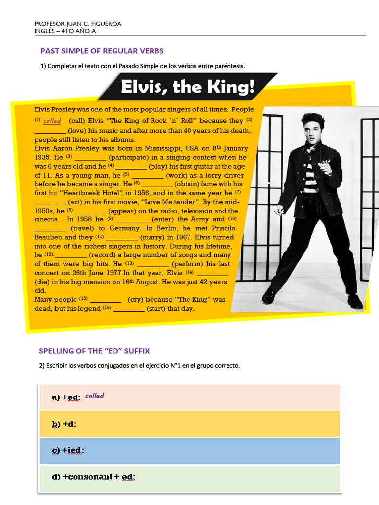 Elvis past simple pdf elvis presley