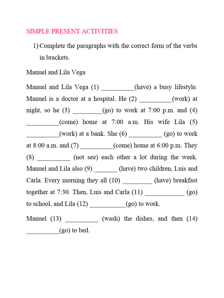Simple Present Activities 2024 | PDF | Grammar | Linguistics