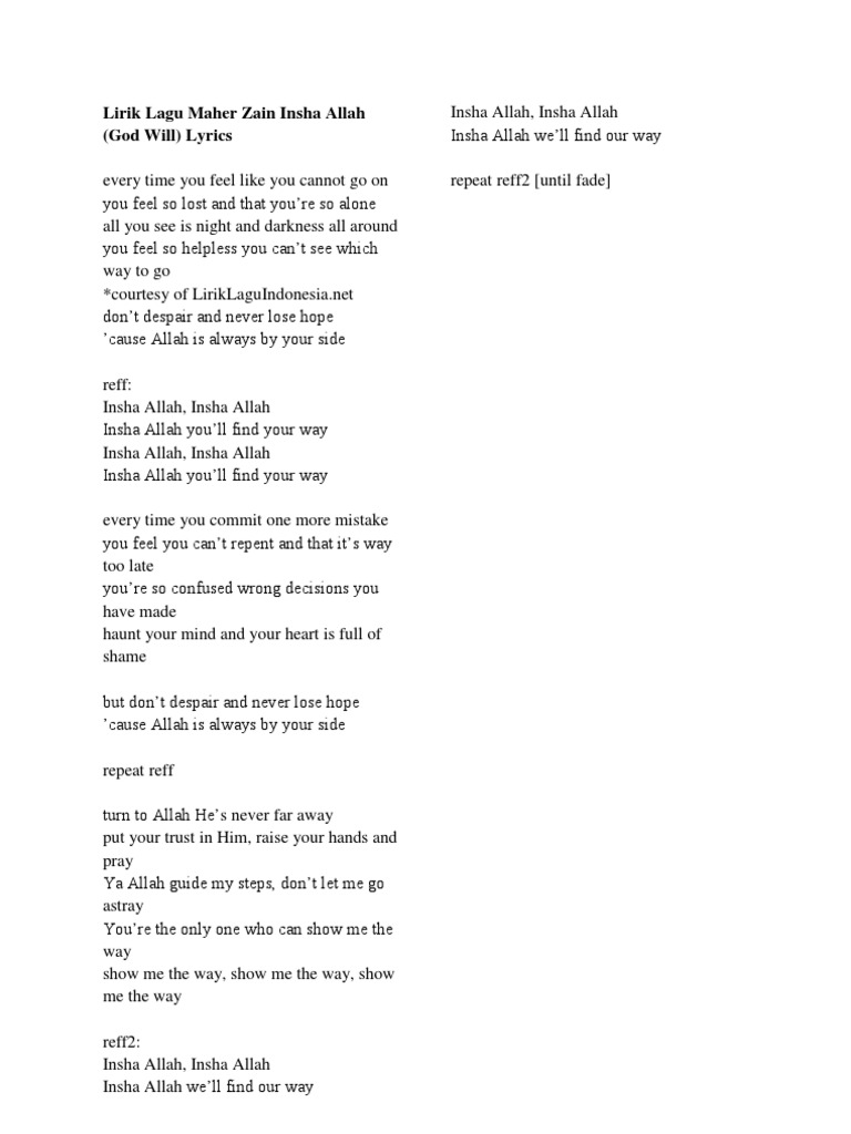 Lirik lagu maher zain insha allah pdf religion and belief