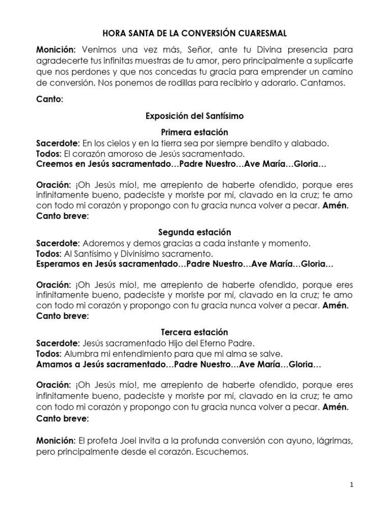 Hora Santa de Conversión Cuaresmal | PDF | eucaristía | Cristo (título)
