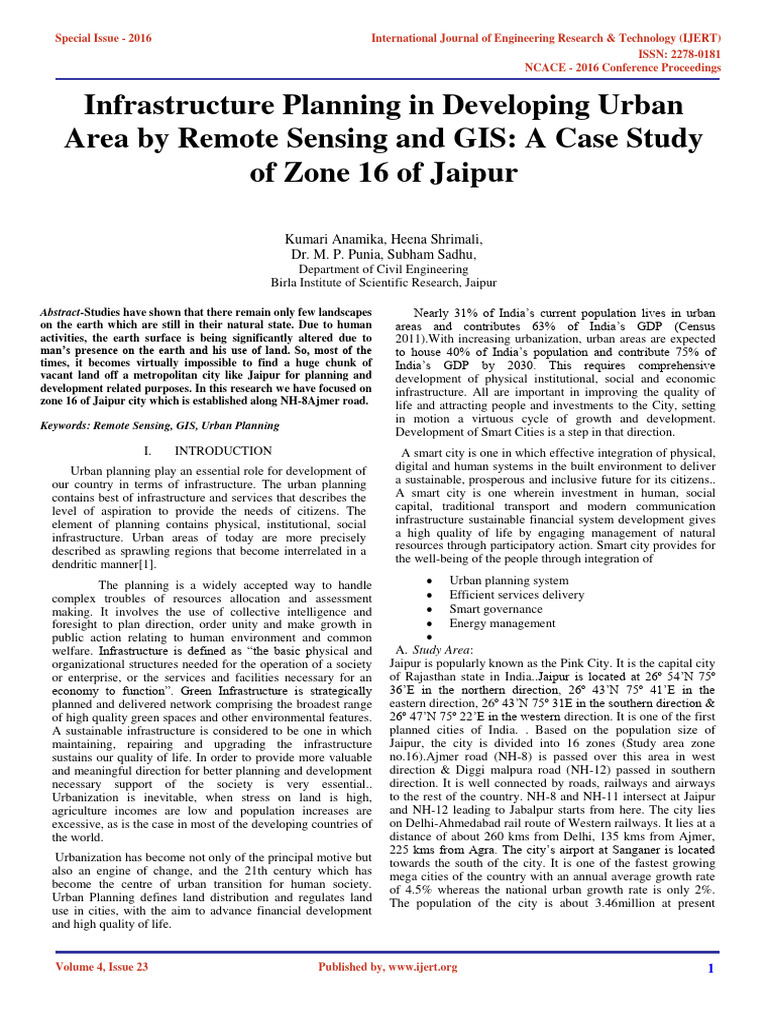 Infrastructure Planning In Developing Urban Area By Remote Sensing