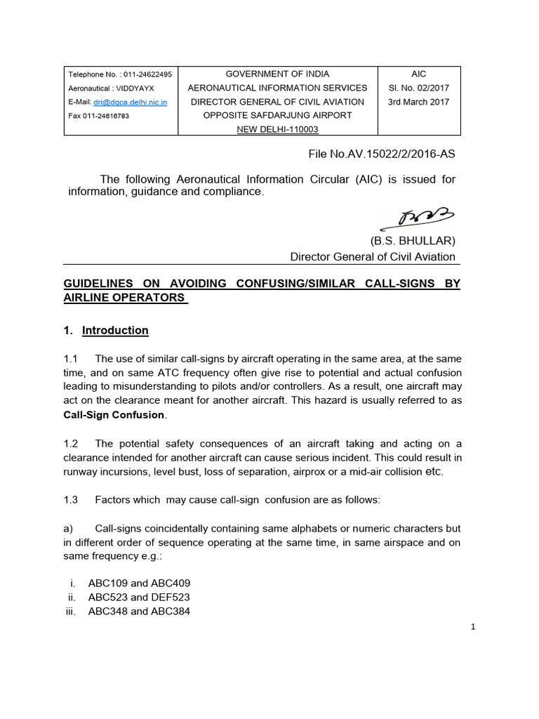 Guidelines for Avoiding Call-Sign Confusion | PDF | Aviation | Aviation ...