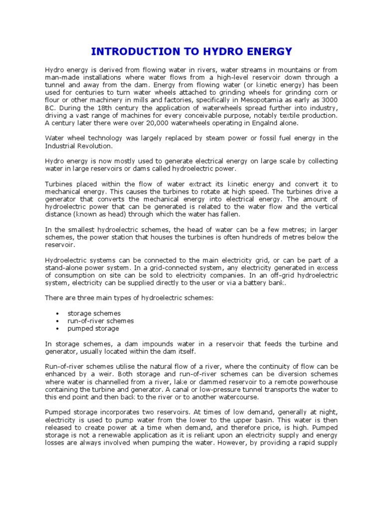 Introduction to Hydro Energy Systems | PDF | Hydroelectricity | Power ...