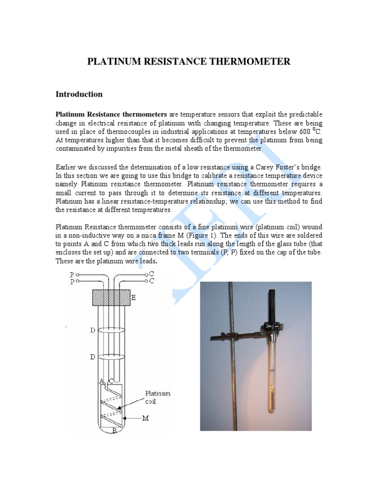 Platinum Resistance Thermometer Thermometer Electrical Resistance And Conductance