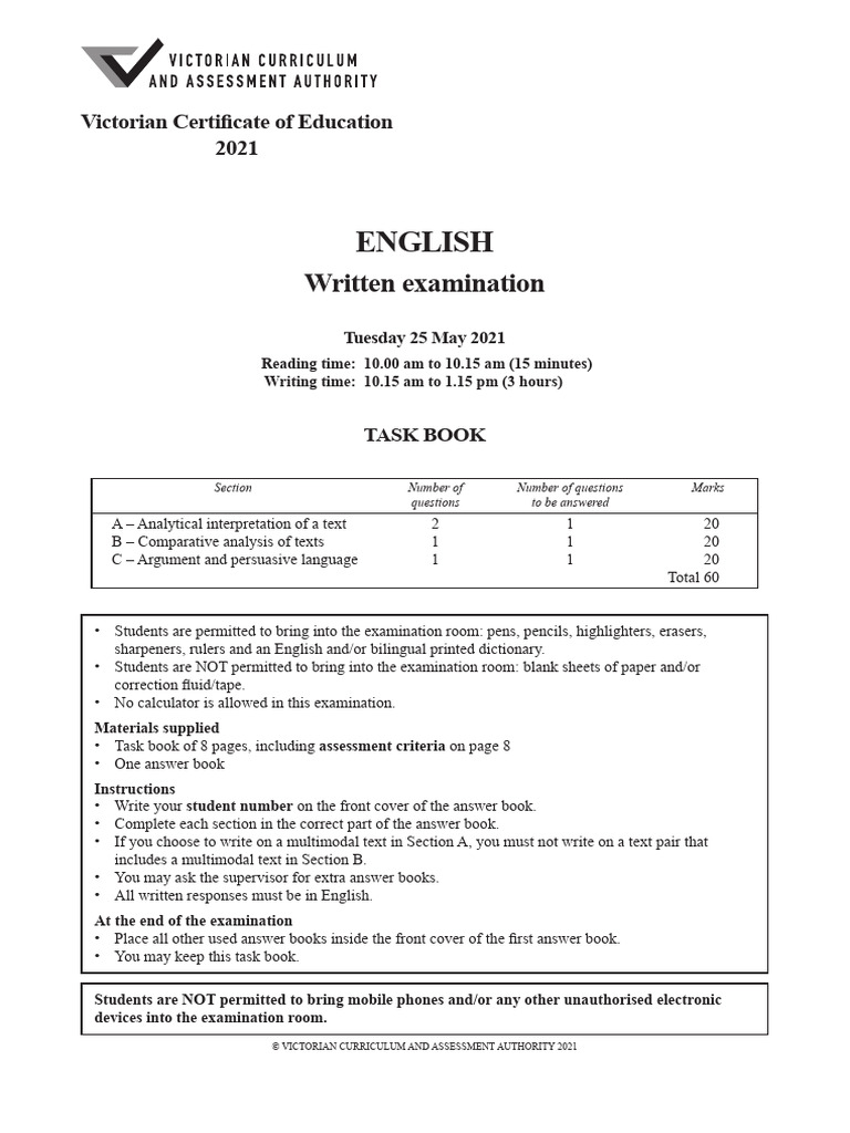 2021 VCE ENGLISH PDF