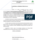 Carta Autorización para Asistencia Al Aprendizaje Fuera Del Aula