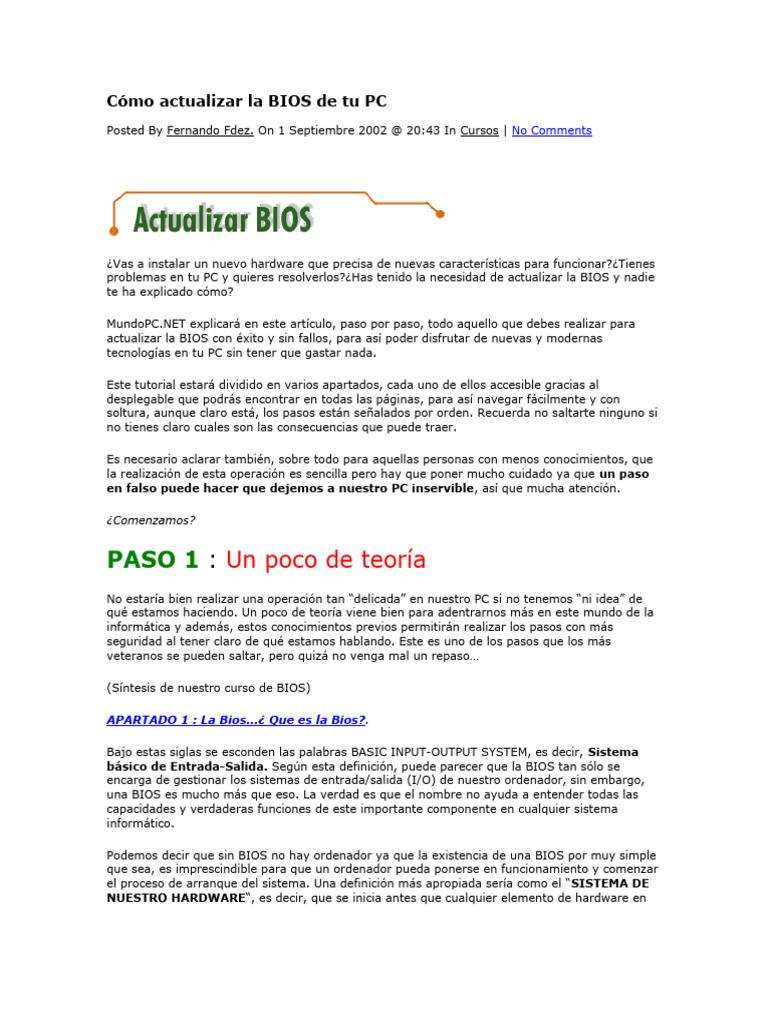 Guía para actualizar la BIOS de tu PC | PDF | Bios | Arranque