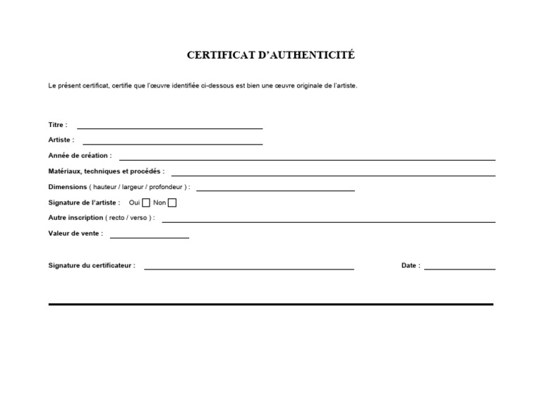 Modèle de certificat d'authenticité | PDF