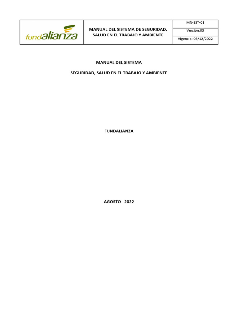 Mn Sst 01 Manual Ssta V03 Pdf Seguridad Y Salud Ocupacional Business