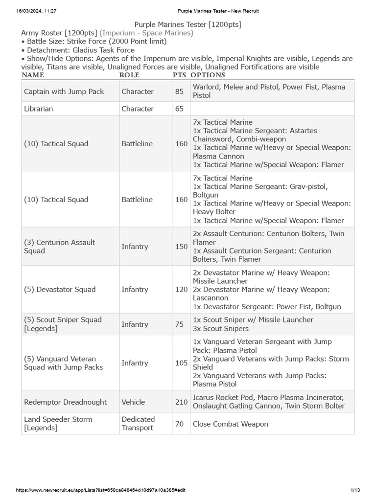 Purple Marines Tester Army Roster | PDF | Infantry | United States ...