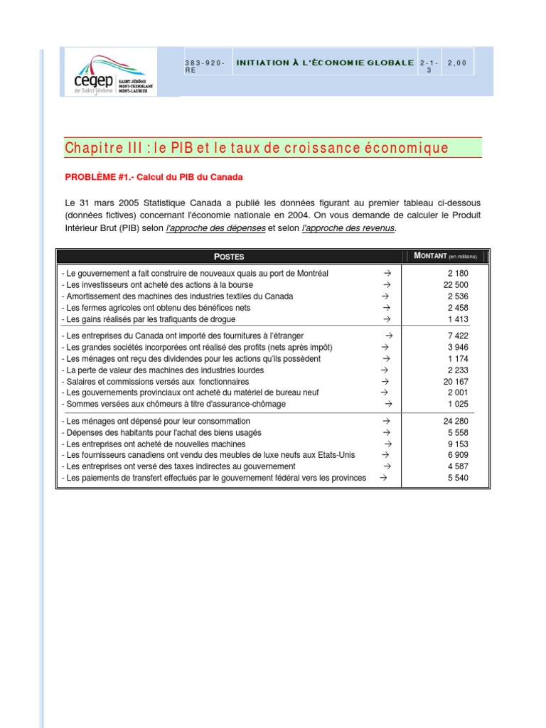 Calcul du PIB et croissance du Canada | PDF | Produit intérieur brut ...