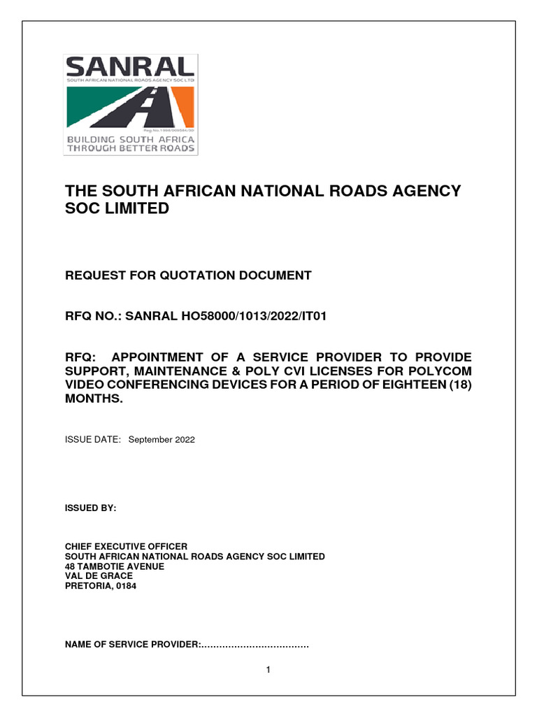 The South African National Roads Agency Soc Limited: Request For ...