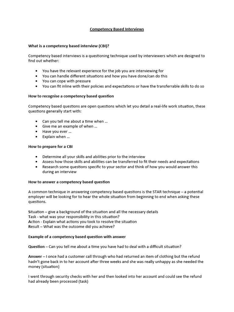 Competency Based Interviews Information Pdf Cognition
