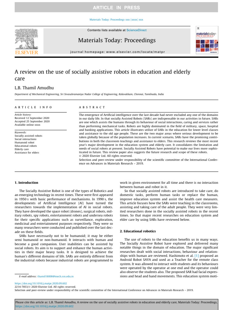 A Review On The Use of Socially Assistive Robots in Education and ...
