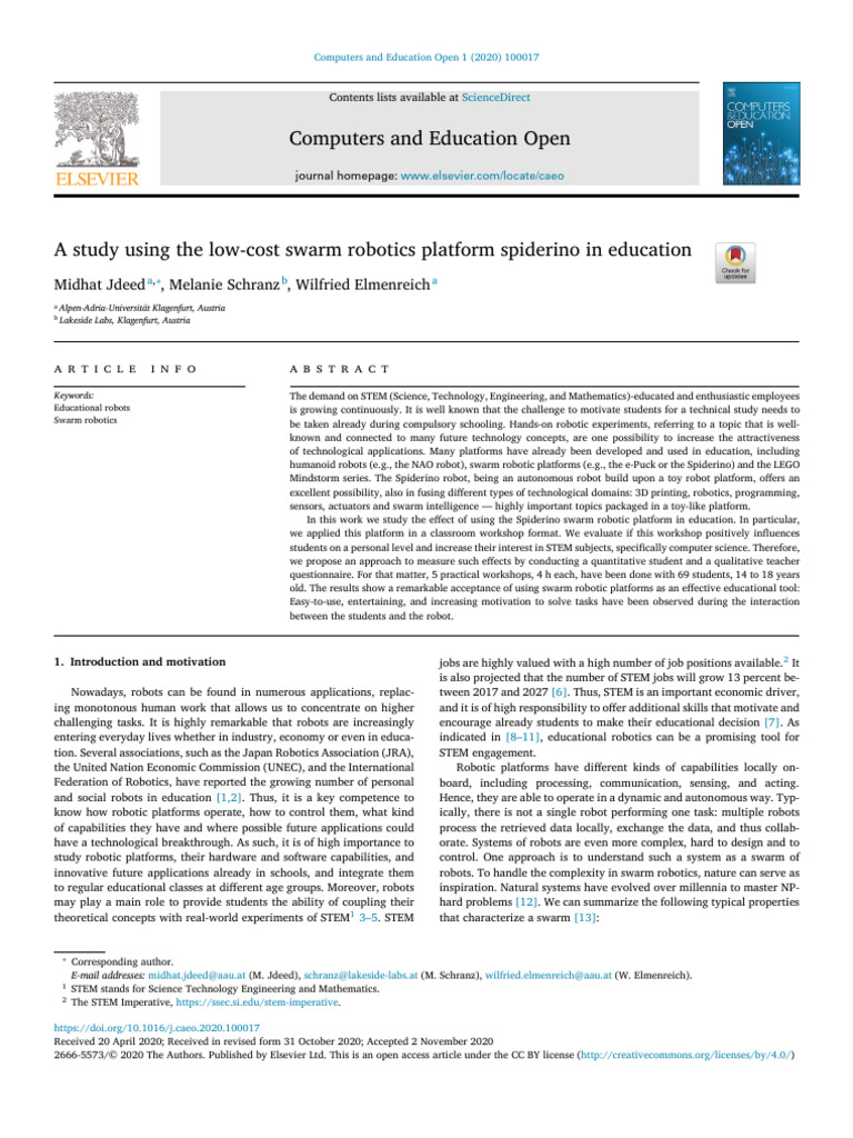 Spiderino Swarm Robotics in Education | PDF | Robotics | Robot