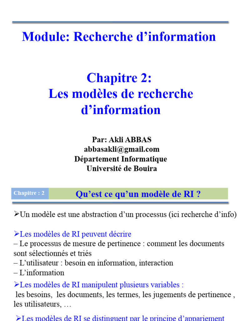 Modèles de recherche d'information | PDF | Mathématiques appliqués ...
