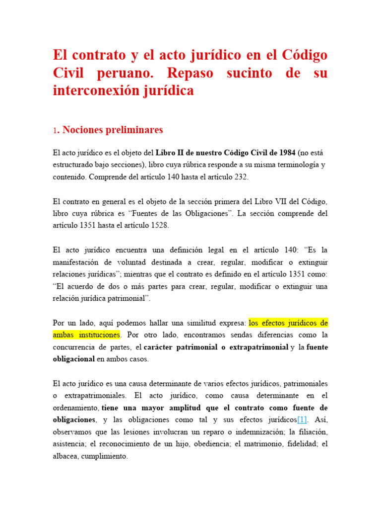Contrato y acto jurídico en el Código Civil peruano | PDF | Ley común ...