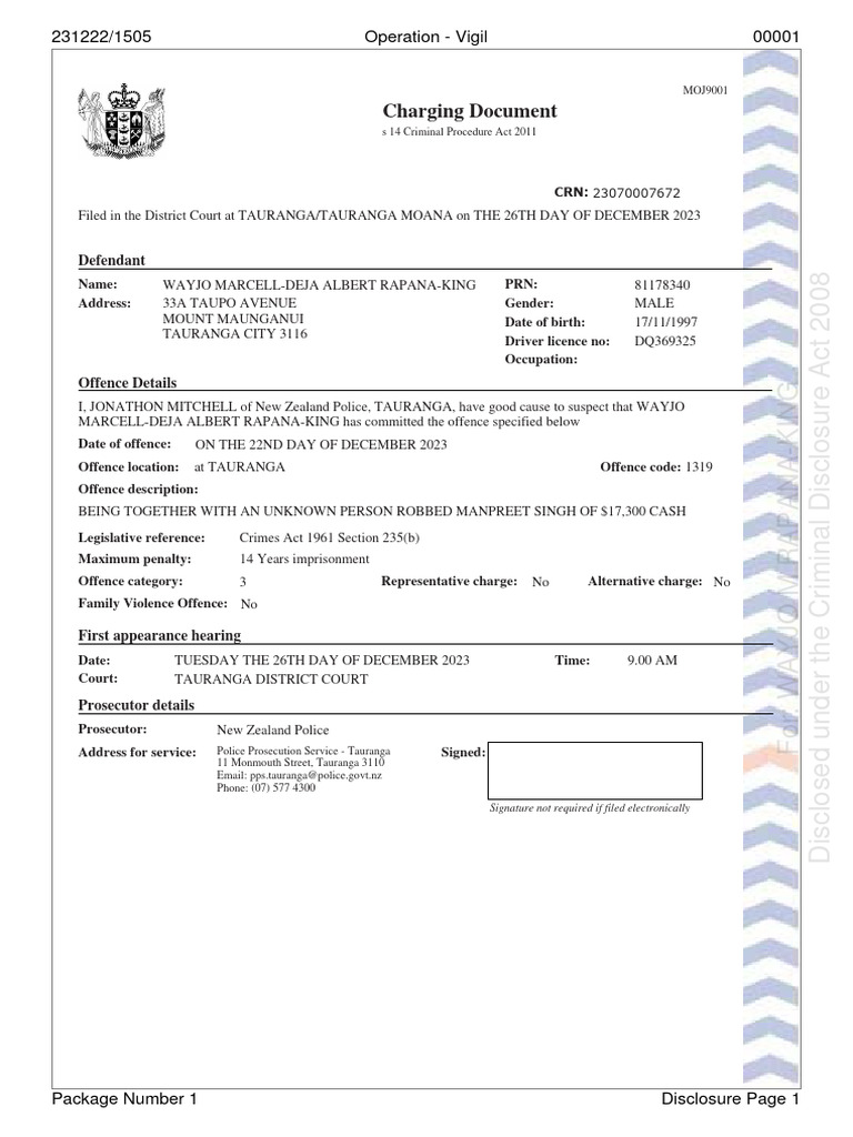Charging Document: 231222/1505 Operation - Vigil 00001 | PDF | Crimes ...