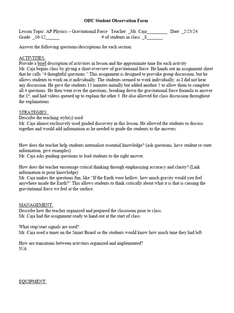 Physics Observation 2 Pdf Gravity Force