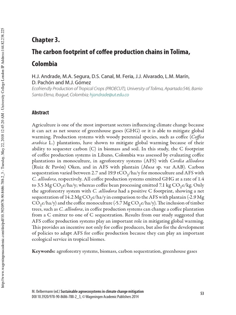 The Carbon Footprint of Coffee Production Chains in Tolima, Colombia ...