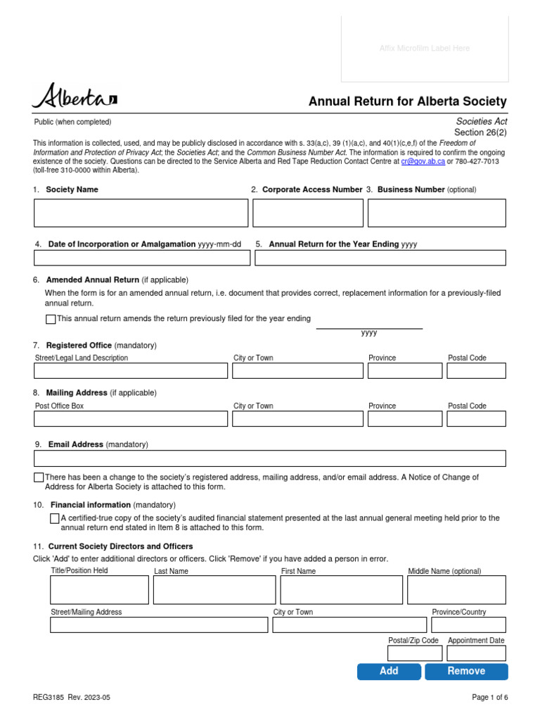 Alberta Society Annual Return Form