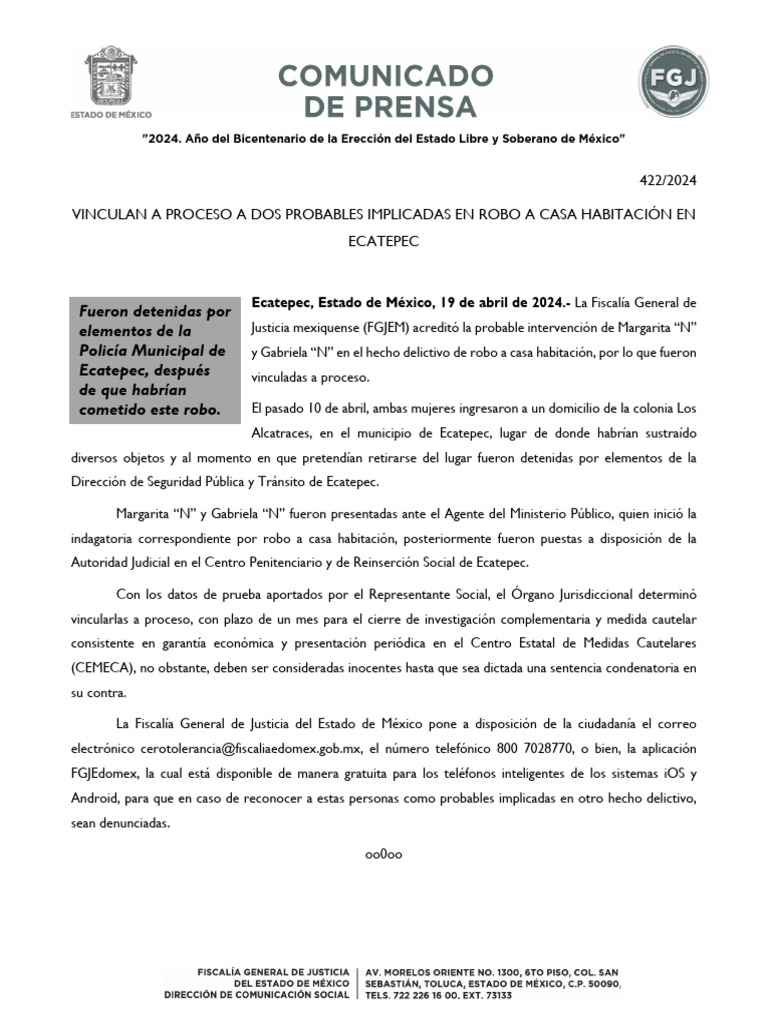 Vinculan a Proceso a Dos Mujeres por Robo en Ecatepec | PDF